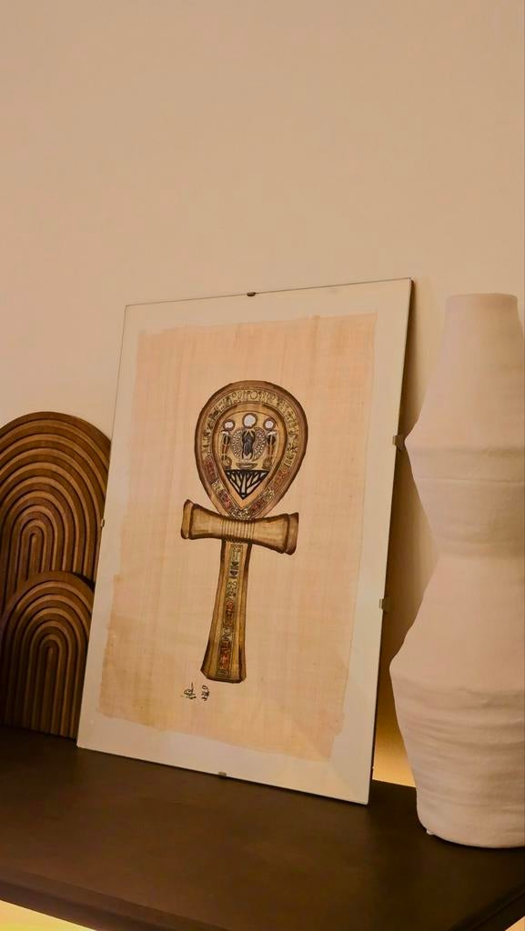 Papyrus égyptien peint à la main — Ankh & Scarab, Enlèvement ou Envoi