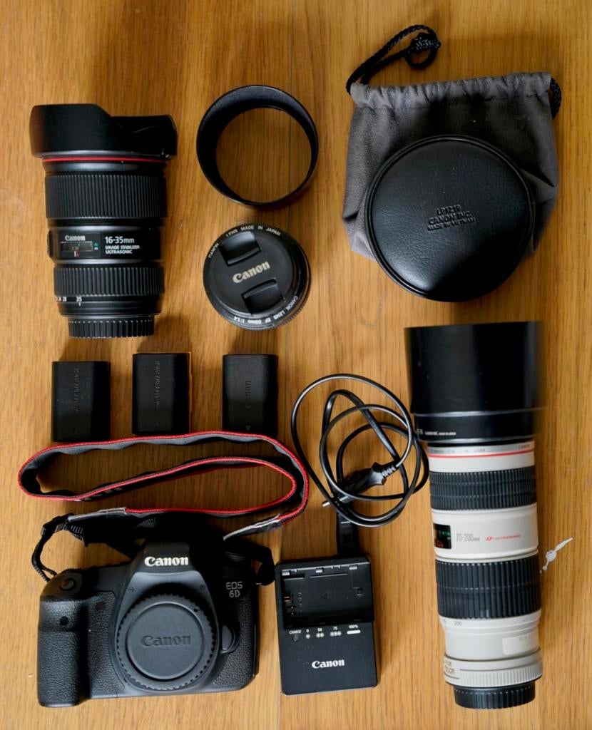 Canon 6D + 3 lenzen, batterijen, batterijlader en lenstas, Canon, Enlèvement, Utilisé, Reflex miroir
