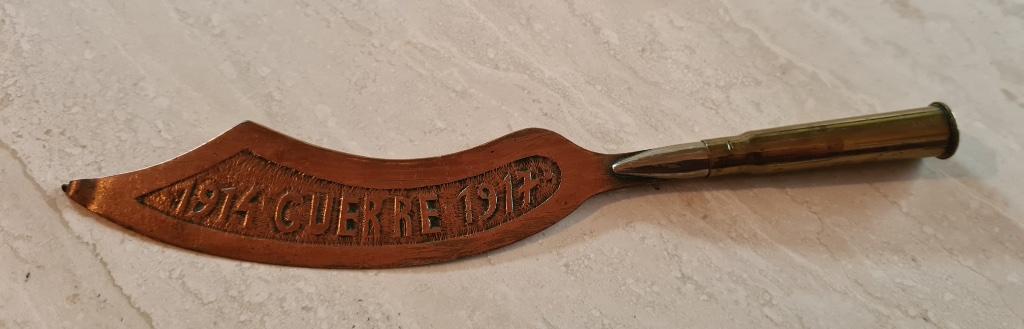 Briefopener souvenir WO 1, Enlèvement ou Envoi, Armée de terre, Douilles ou Pièces de fouille