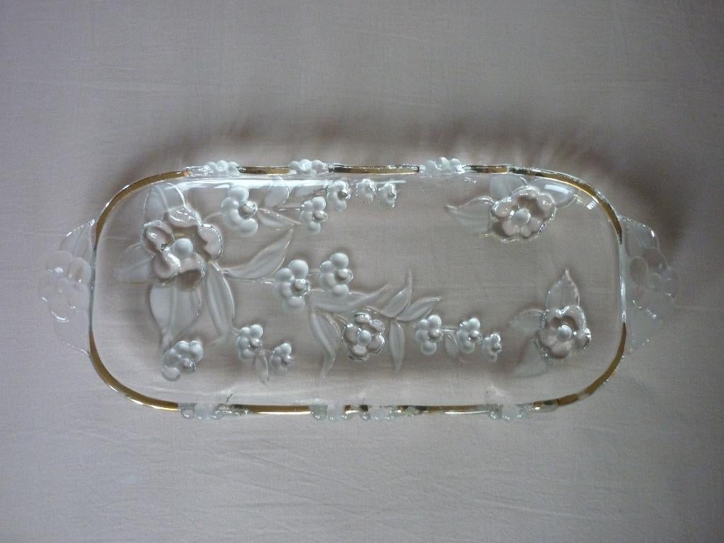 Serveerschaal in Glas met Bloemmotief, Enlèvement ou Envoi, Poterie rustique, Verre, Utilisé