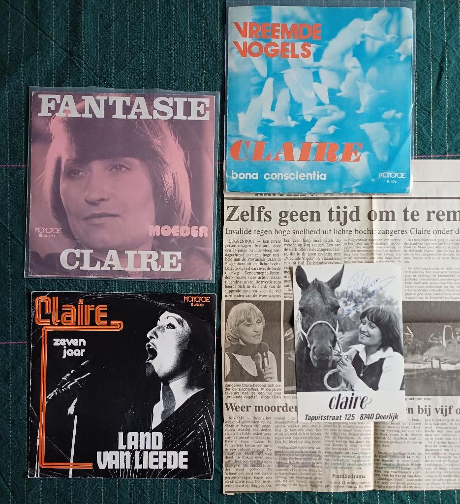 Lot CLAIRE (Vreemde Vogels) 3 singles + gesigneerde foto, Enlèvement ou Envoi, Utilisé, En néerlandais
