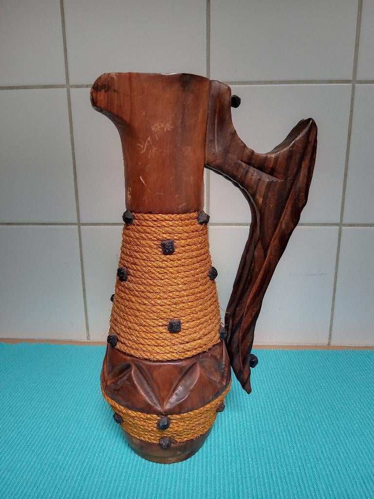 HOUTEN VAAS gesculpteerd  Mooi & Decoratief   Vintage, Ophalen of Verzenden