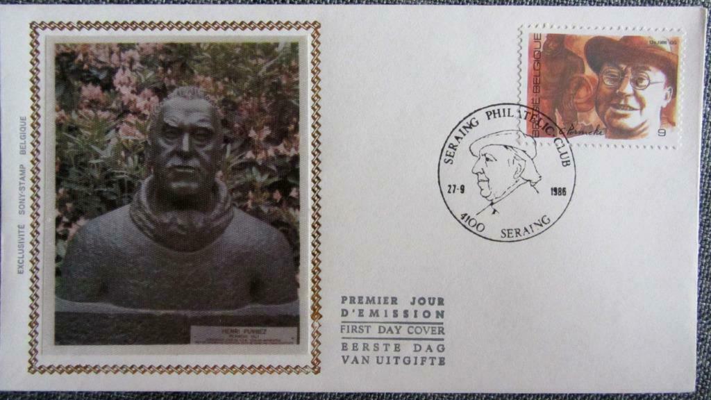 FIRST DAY COVER OP ZIJDE- SCHRIJVERS- CONSTANT PERMEKE, Ophalen of Verzenden, Gestempeld, Overige thema's