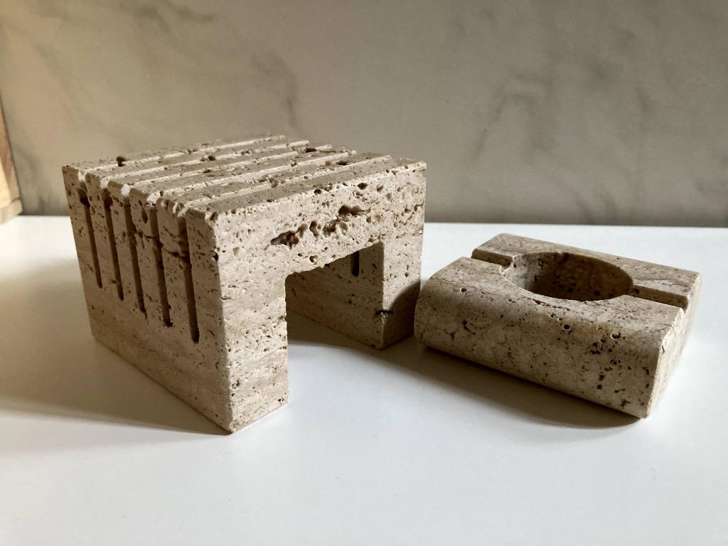TRAVERTINE-set (asbak en bureau-organizer), Antiek en Kunst, Ophalen of Verzenden