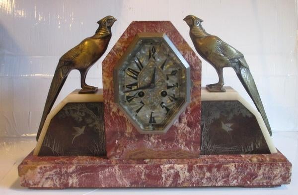 art deco marmeren klok bronzen fazanten I. Rochard, Antiek en Kunst, Ophalen