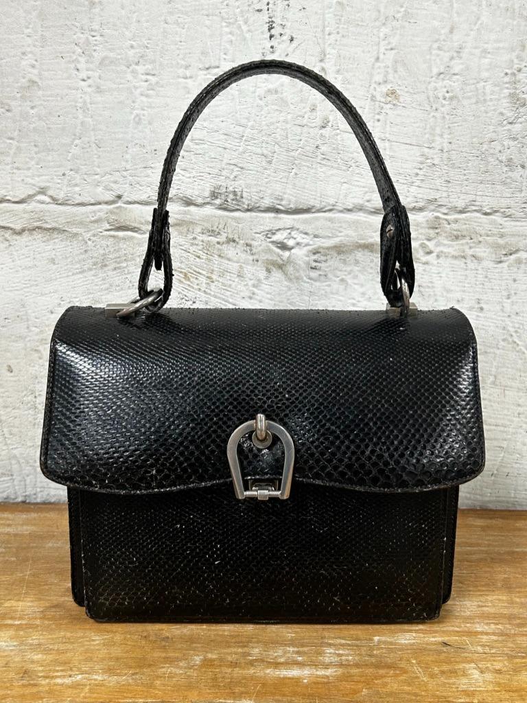 Vintage handtas reptielenleer, Handtassen en Accessoires, Tassen | Damestassen, Ophalen of Verzenden, Gebruikt, Zwart, Handtas