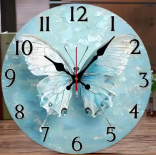 Horloge murale ronde en bois Blue Butterfly (25 cm), Maison & Meubles, Accessoires pour la Maison | Horloges, Neuf, Horloge murale