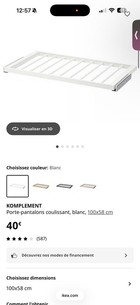 KOMPLEMENT porte pantalons coulissant pax ikea, Maison & Meubles, Enlèvement, Comme neuf