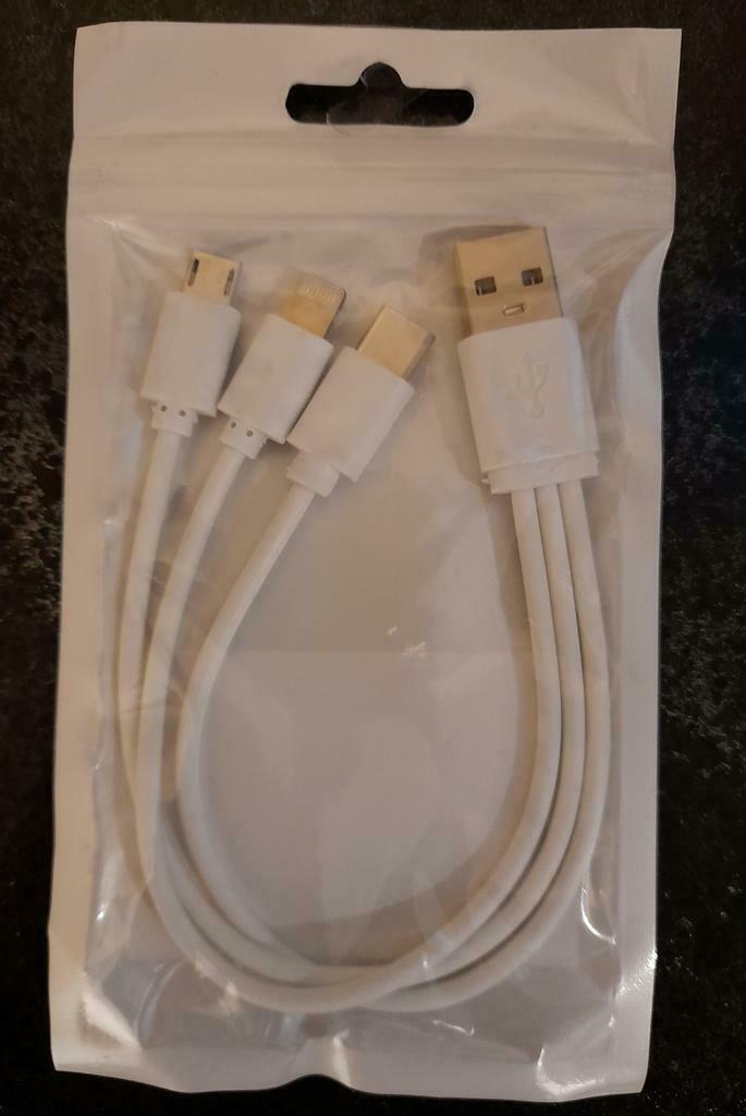 Kit chargeur 3 en 1 câble USB-C, microUSB et Apple, Enlèvement ou Envoi, Neuf