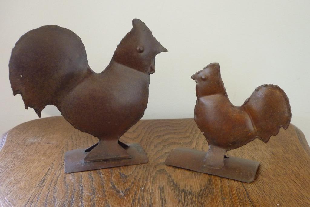 Decoratief koppel kippen in roestkleurig ijzer, Ophalen of Verzenden, Zo goed als nieuw