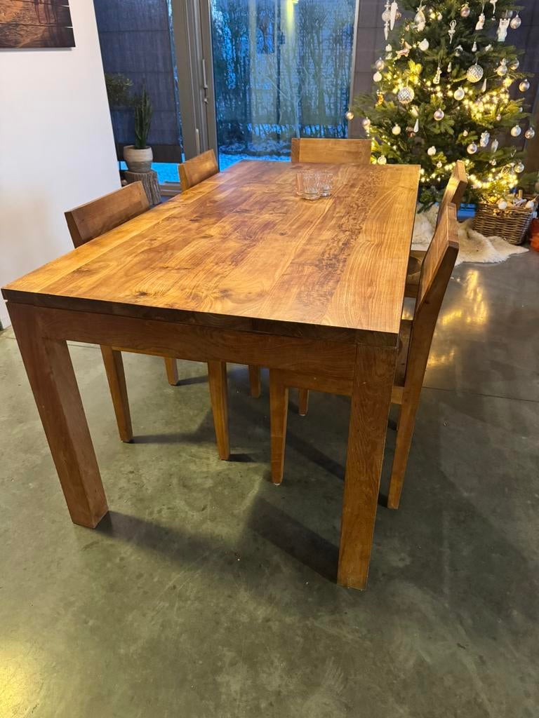 Massieve teak tafel te koop, Huis en Inrichting, Ophalen, Teakhout, Tijdloos landelijk, 50 tot 100 cm