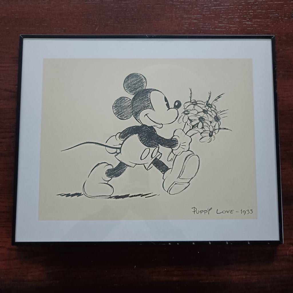 Disney print Puppy Love in kader., Ophalen of Verzenden, Mickey Mouse, Zo goed als nieuw, Overige typen