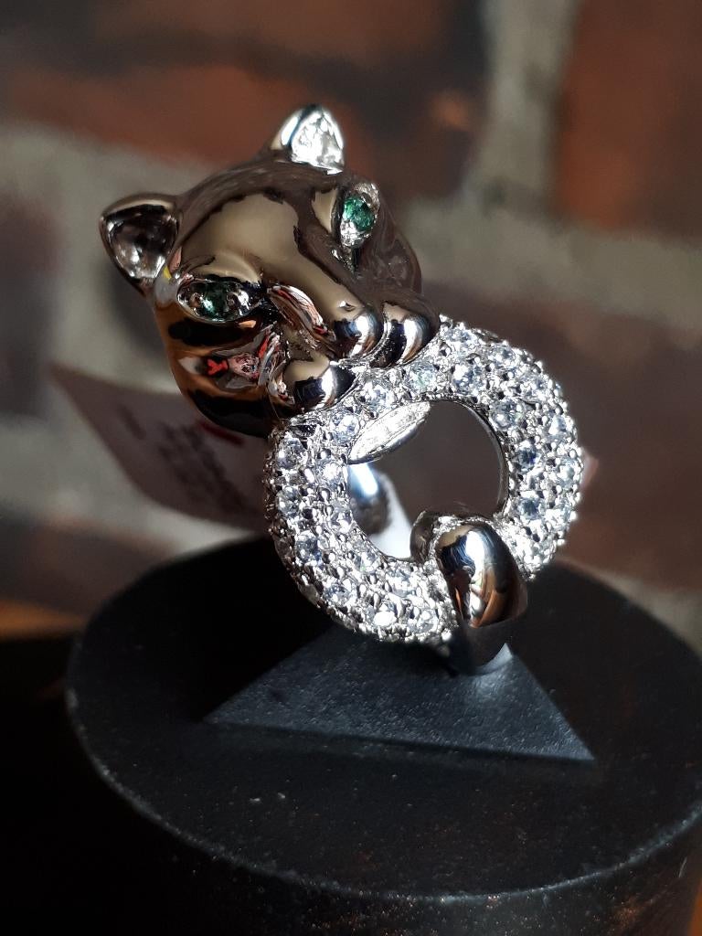 925 zilveren luipaardring, Handtassen en Accessoires, Ringen, Verzenden, Nieuw, 17 tot 18, Dame
