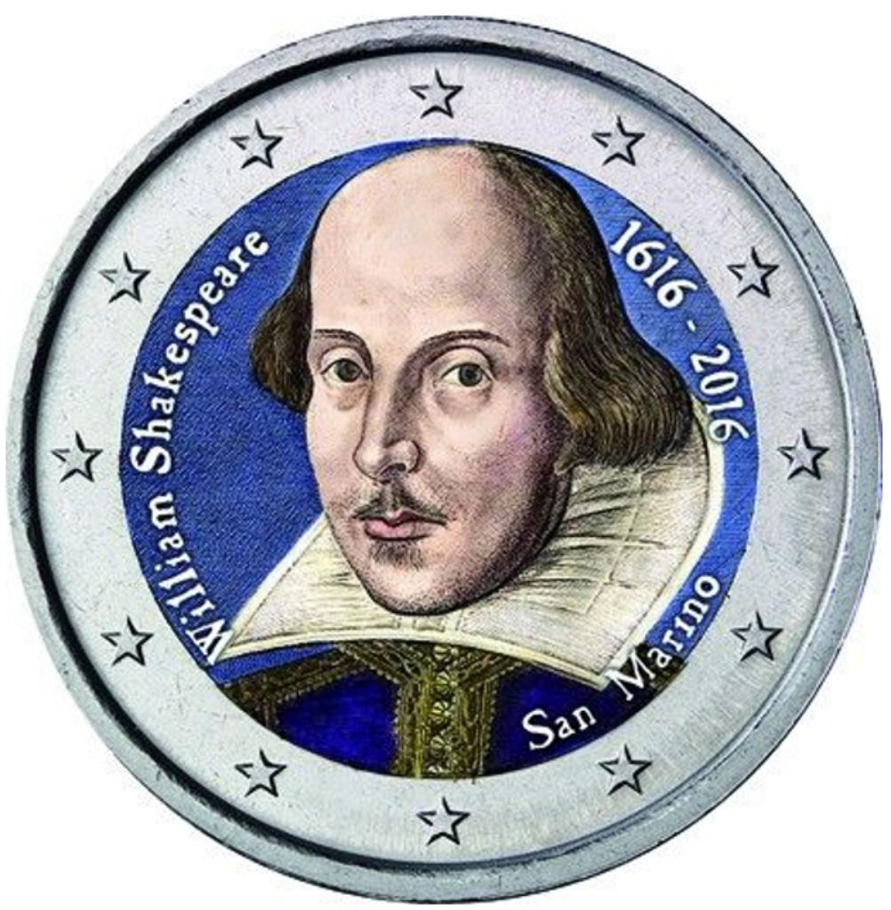 2 euro San Marino 2016 Shakespeare gekleurd, Ophalen of Verzenden, San Marino, 2 euro