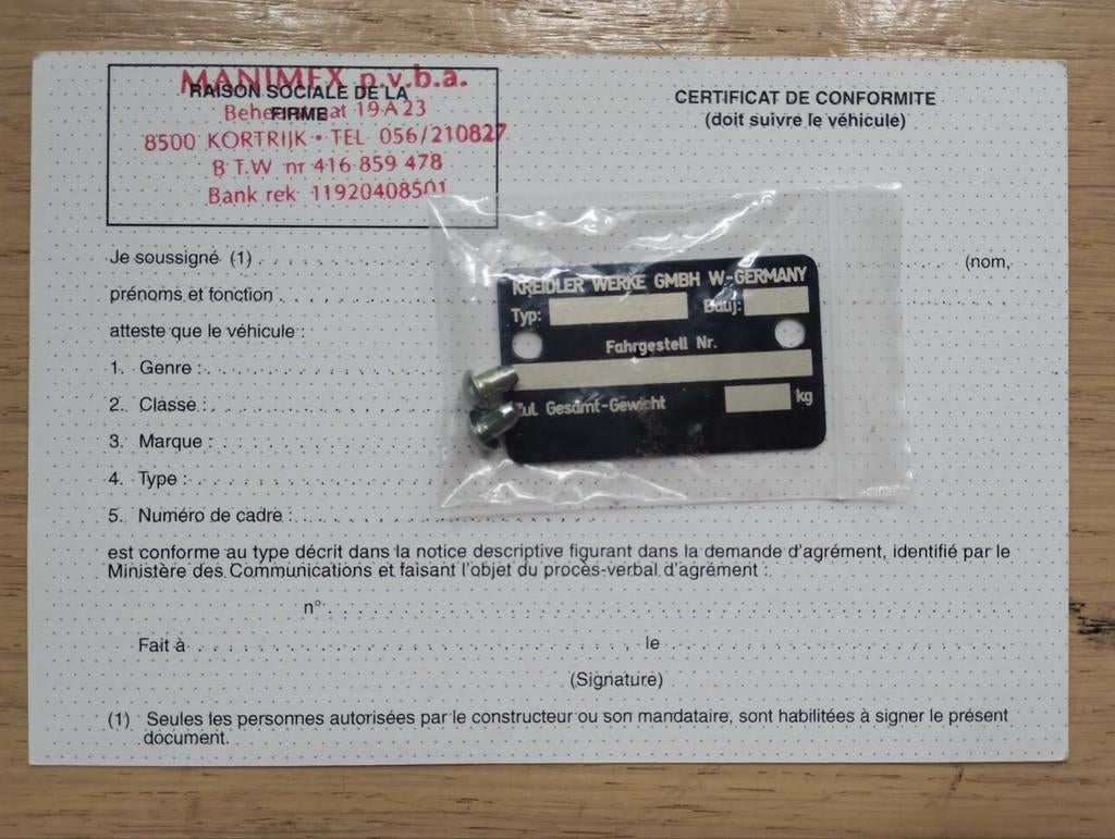 Kreidler Typeplaatje Frame + GVA (NOS), Fietsen en Brommers, Ophalen of Verzenden, Nieuw, Overige typen