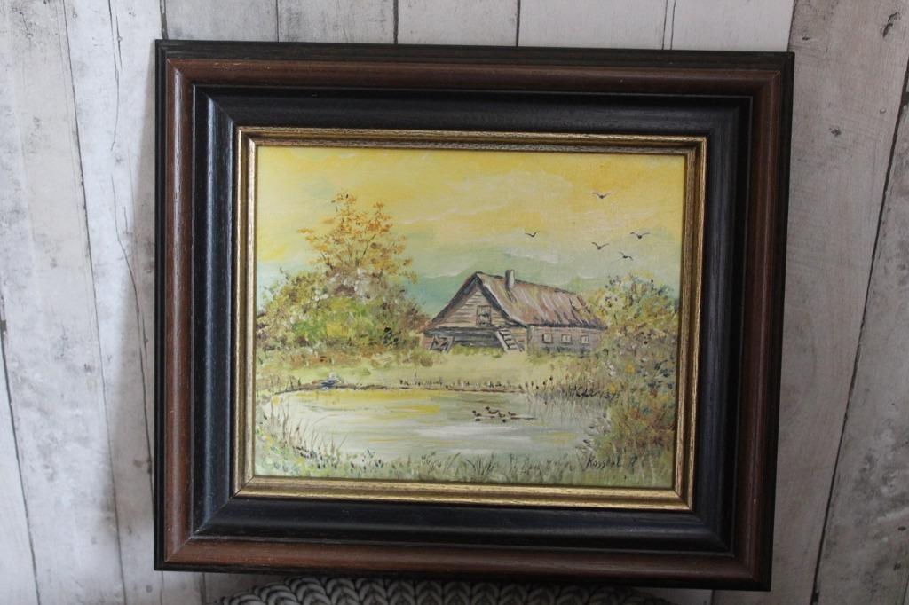Schilderij boerderij met vijver Rosseel P 24 x 29 cm, Antiek en Kunst, Ophalen of Verzenden