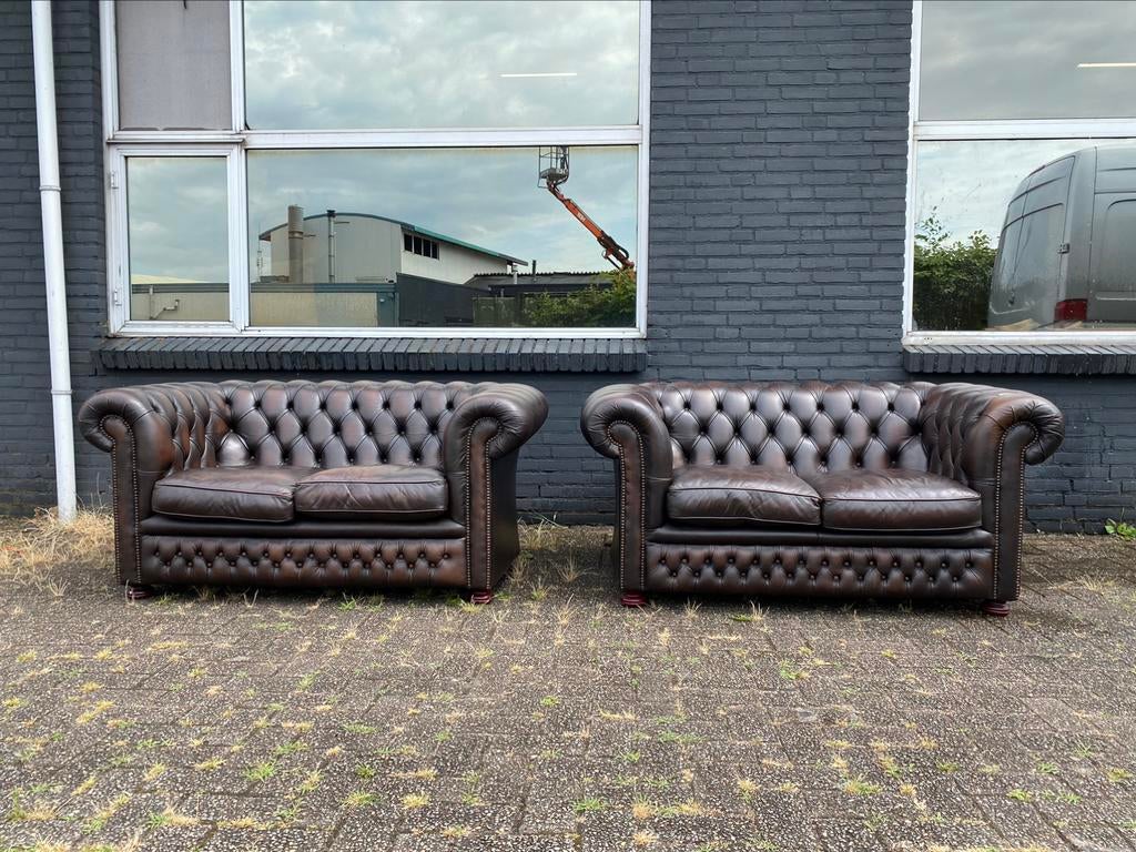 2x2 Springvale Chesterfield zetels bruin GRATIS GELEVERD, Huis en Inrichting, Ophalen of Verzenden, Leer