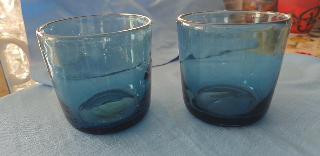 thee lichthouder vaas potje blauw glas Hakbijl 2 st, Ophalen of Verzenden, Zo goed als nieuw, Blauw, Glas