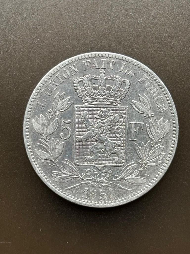 Pièce monnaie 5 Francs Belge 1851 - Léopold Ier - en argent, Timbres & Monnaies, Monnaies | Belgique, Monnaie en vrac, Argent