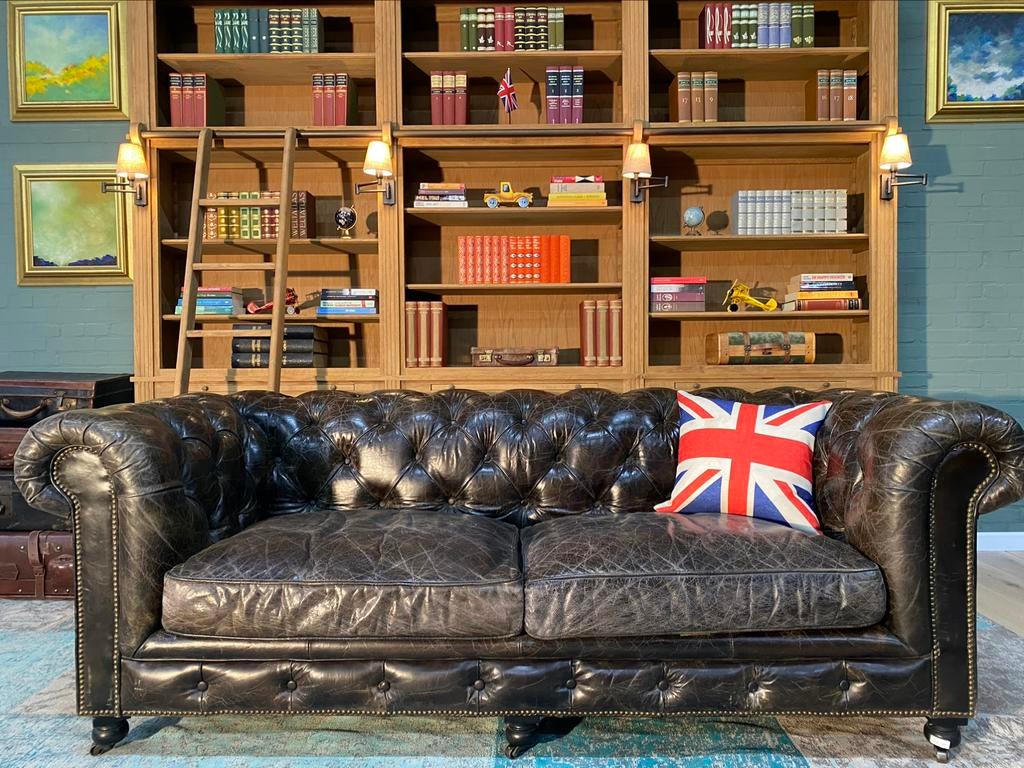 Stoere Chesterfield zetel vintage zwart GRATIS GELEVERD, Enlèvement ou Envoi, Cuir