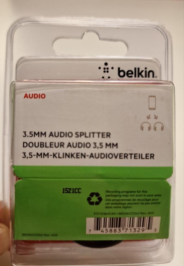 Belkin audio splitter 3,5mm, Ophalen of Verzenden