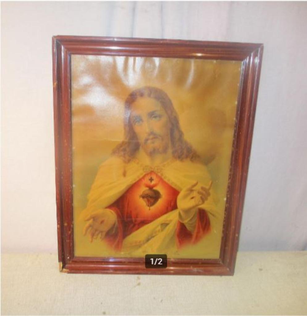 Mooi Antieke Prent van het Heilig Hart van Christus - 57x45, Antiek en Kunst, Antiek | Religieuze voorwerpen, Ophalen of Verzenden