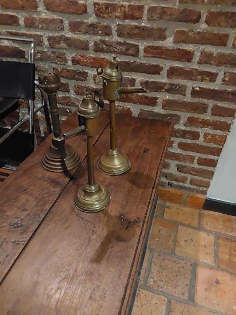 2x snotteraar olielamp en 1x kandelaar (Inc glas) 18e eeuws, Ophalen of Verzenden, Glas