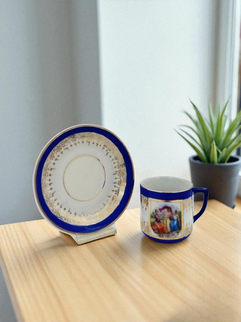️ Blauwe beker van fijn porselein, 1950-1960, Antiek en Kunst, Antiek | Porselein, Ophalen of Verzenden