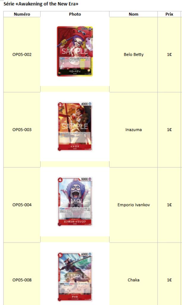Cartes japonaises One Piece – OP05 – Awakening of the New Er, Enlèvement, Comme neuf