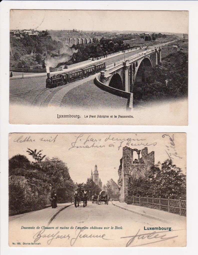 LUXEMBOURG 2 cartes postales de Luxembourg, 1904 et 1909., Envoi, Avant 1920, Affranchie, Belgique et Luxembourg