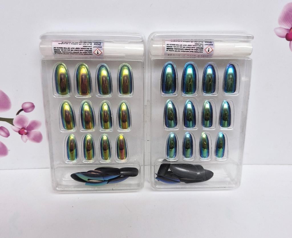 💅 Ongles artificiels en forme de sirène chromée, Neuf, Enlèvement ou Envoi, Autres couleurs, Mains et Ongles