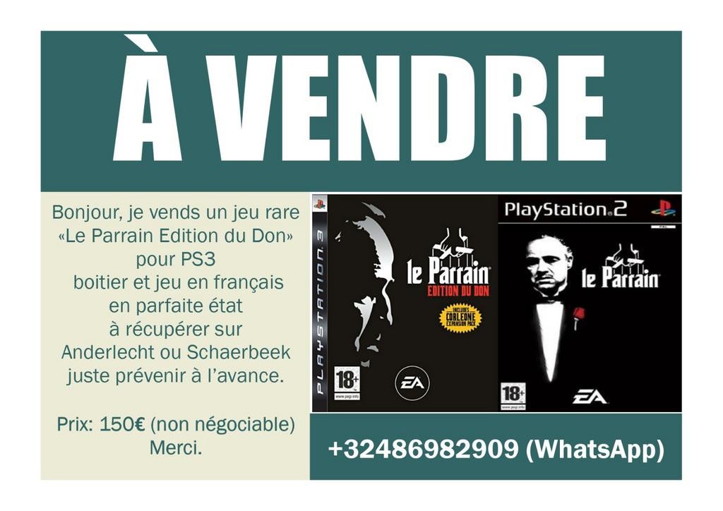 Jeu rare Ps3 Le Parrain Edition du Don, Consoles de jeu & Jeux vidéo, Enlèvement