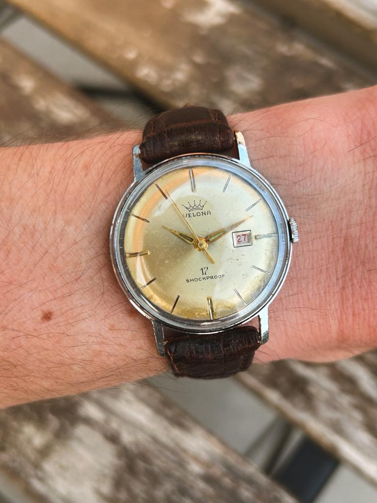 Authentiek Vintage Velona Herenhorloge, Bijoux, Sacs & Beauté, Montres | Anciennes | Antiquités, Montre-bracelet, Autres marques