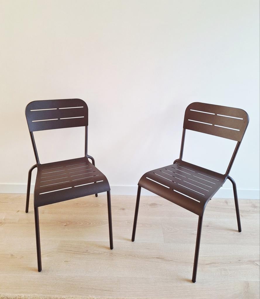 Twee design tuinstoelen poedergelakt aluminium, Tuin en Terras, Ophalen, Zo goed als nieuw, Aluminium