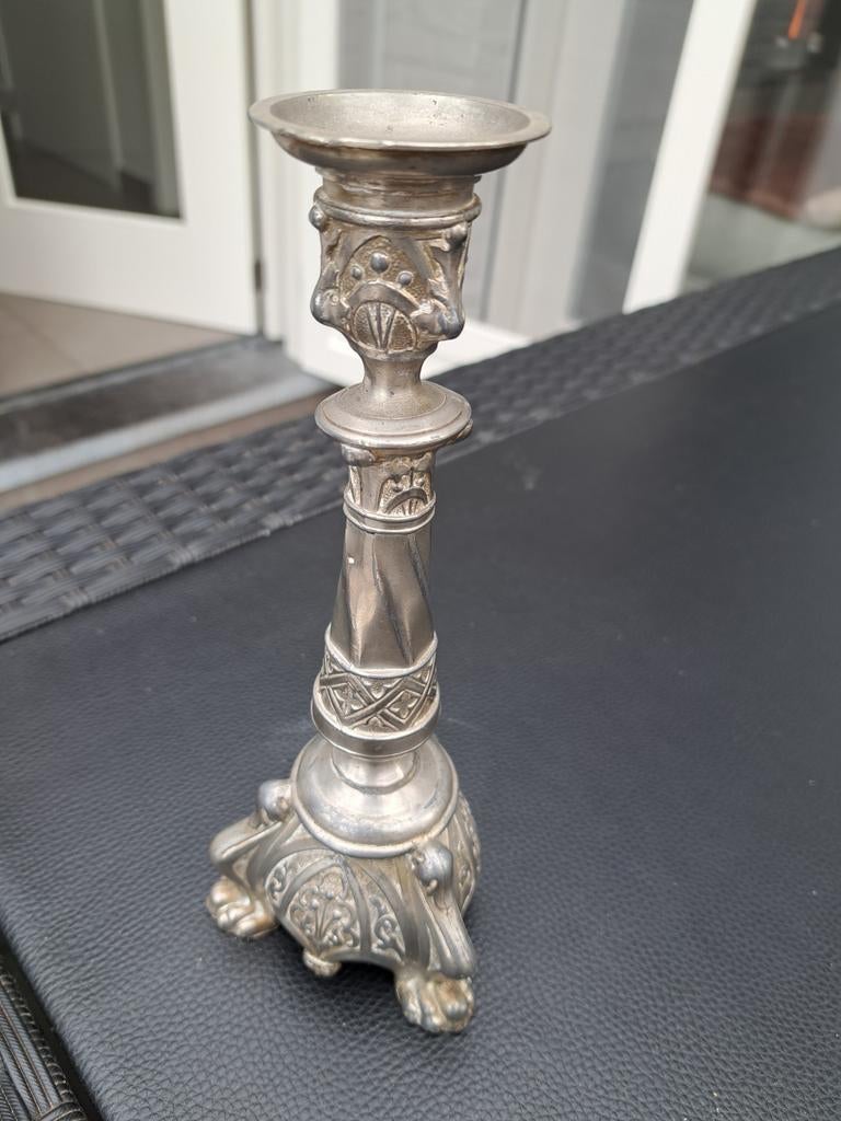 Kandelaar in tin, Antiek en Kunst, Ophalen of Verzenden