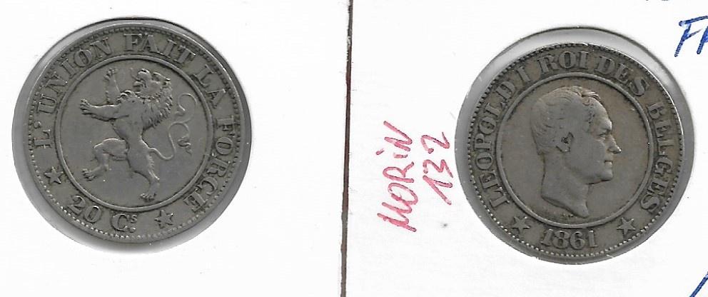 België: 2 stuks 20 cent 1861 FR = morin 132, Postzegels en Munten, Verzenden, Losse munt