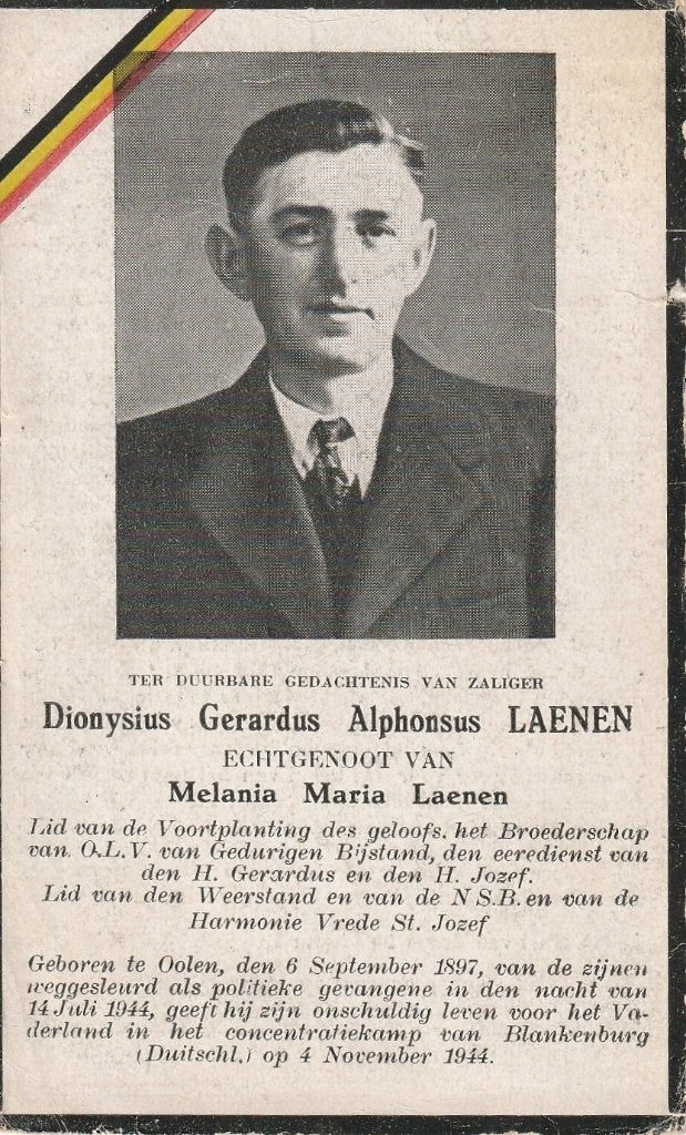 Concentratiekamp  1940-45 Dionysius Laenen, Verzenden