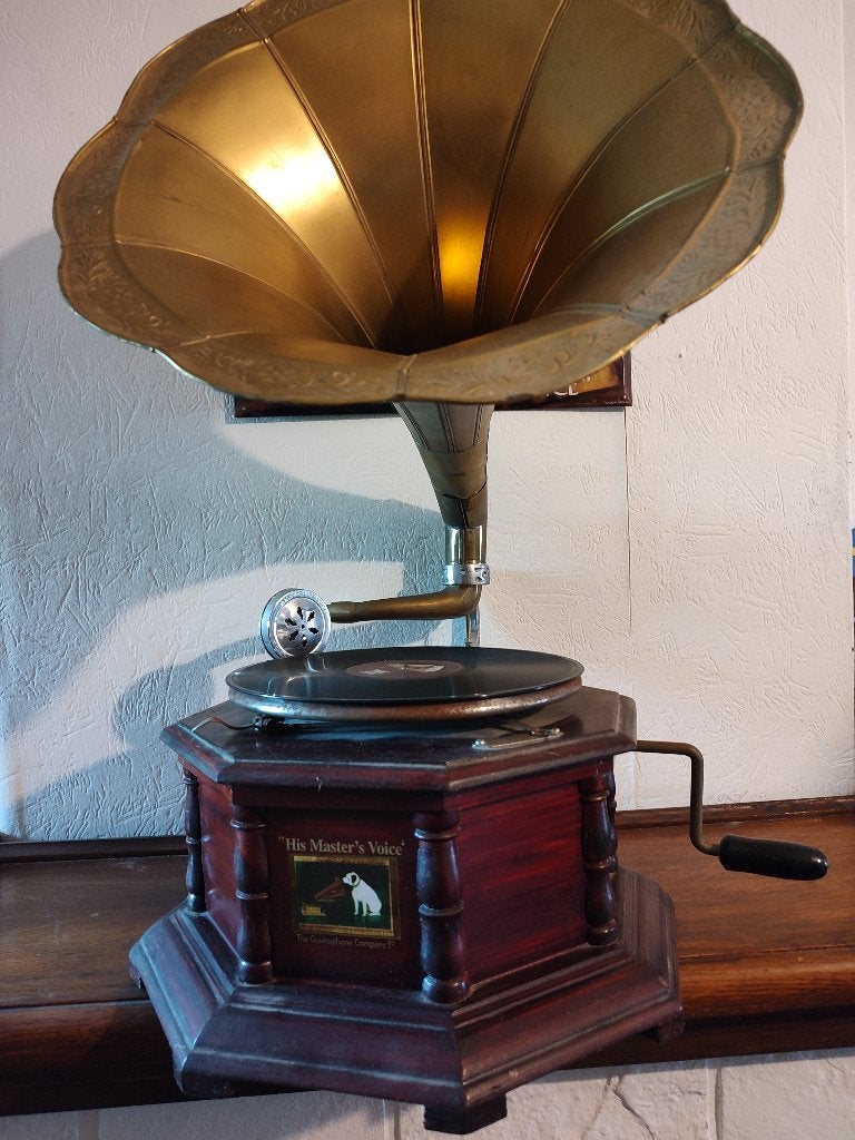 Vintage grammofoon, his master's Voice 8-hoekig, Antiek en Kunst, Antiek | Tv's en Audio, Ophalen