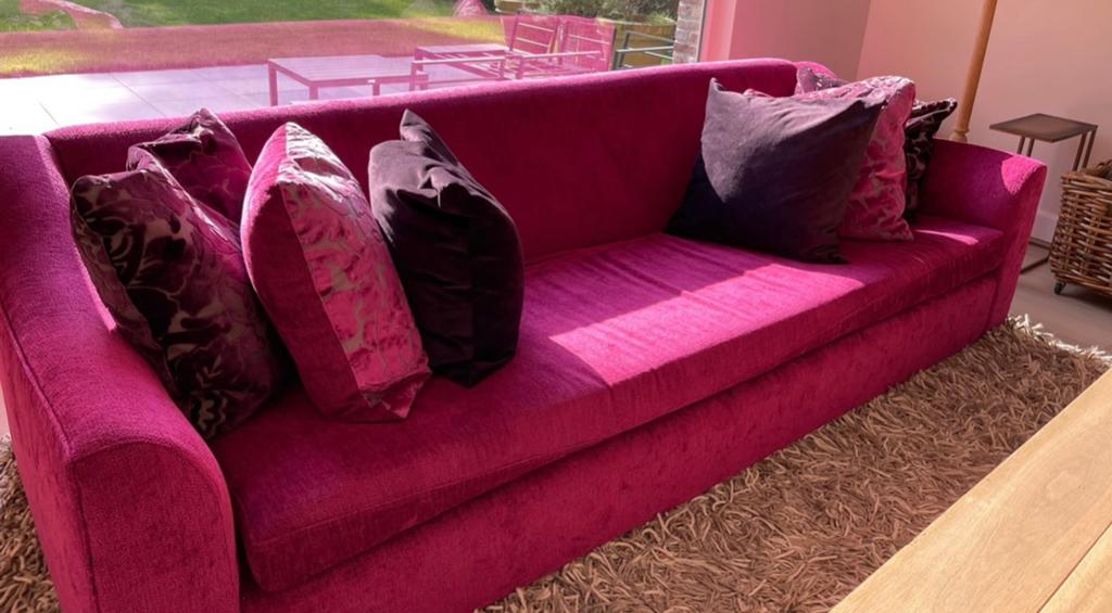 Prachtige fuxia rode zetel, Huis en Inrichting, Ophalen, Zo goed als nieuw