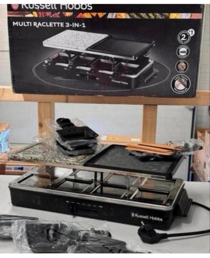 Russell Hobbs Multi Raclette 3-in-1 8 personen gourmetstel, Ophalen of Verzenden, Zo goed als nieuw, 8 personen of meer