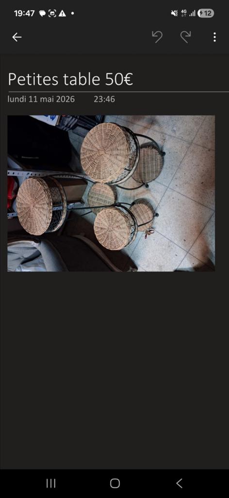 Petite table haute en osier, Enlèvement