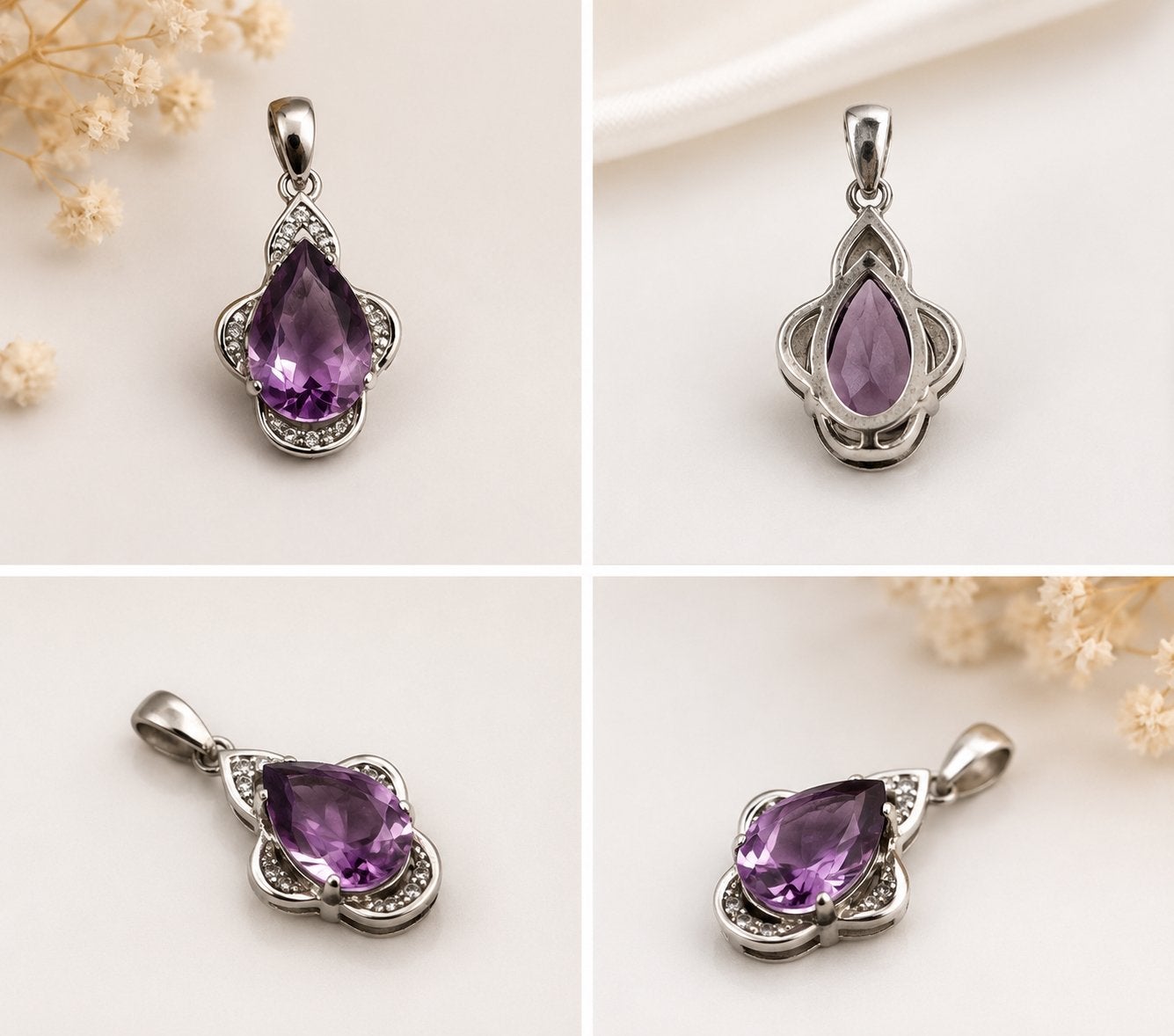 Pendentif vintage en pierre violette — ton argenté élégant, Enlèvement ou Envoi, Comme neuf