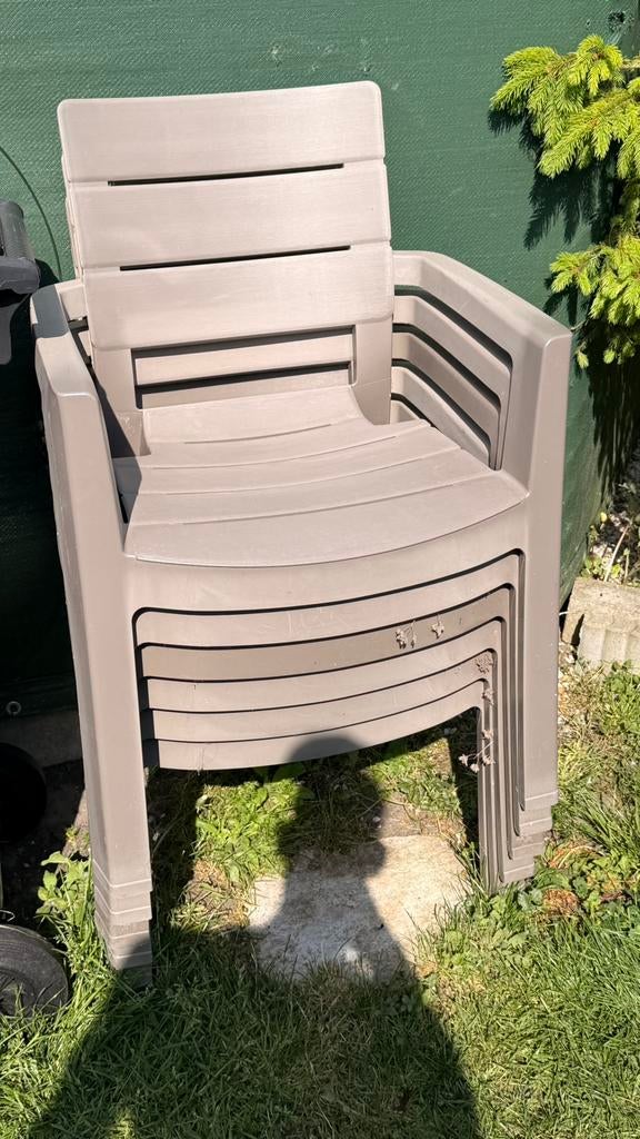 Allibert 6 stoelen + tafel, Tuin en Terras, Tuinstoelen, Ophalen, Gebruikt, Kunststof, Stapelbaar