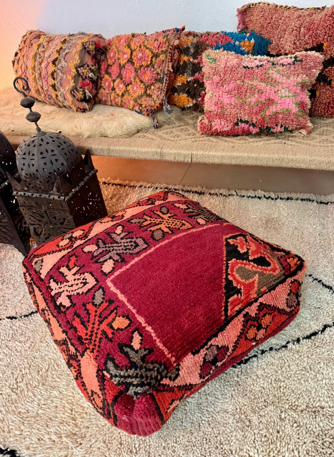 Super mooie Boho handgemaakte boho berber zitkussens poefs, Maison & Meubles, Canapés | Repose-pieds & Poufs, Enlèvement ou Envoi