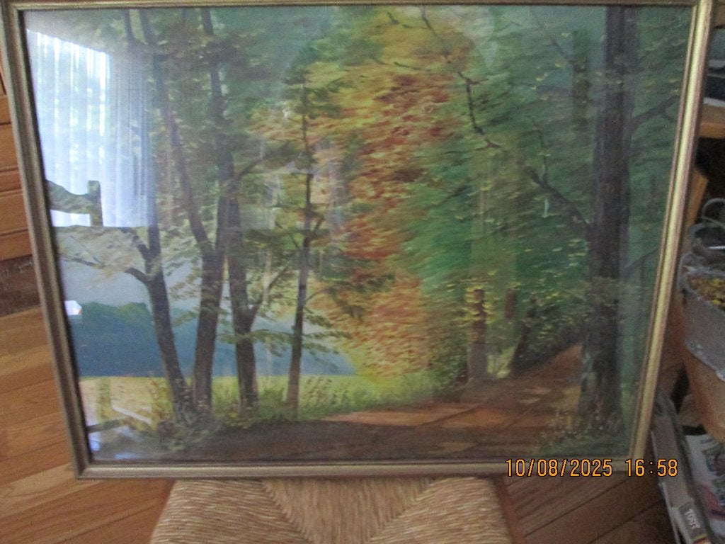 Cadre. Peinture sur bois.  Sous verre., Enlèvement, Sous verre, Paysage