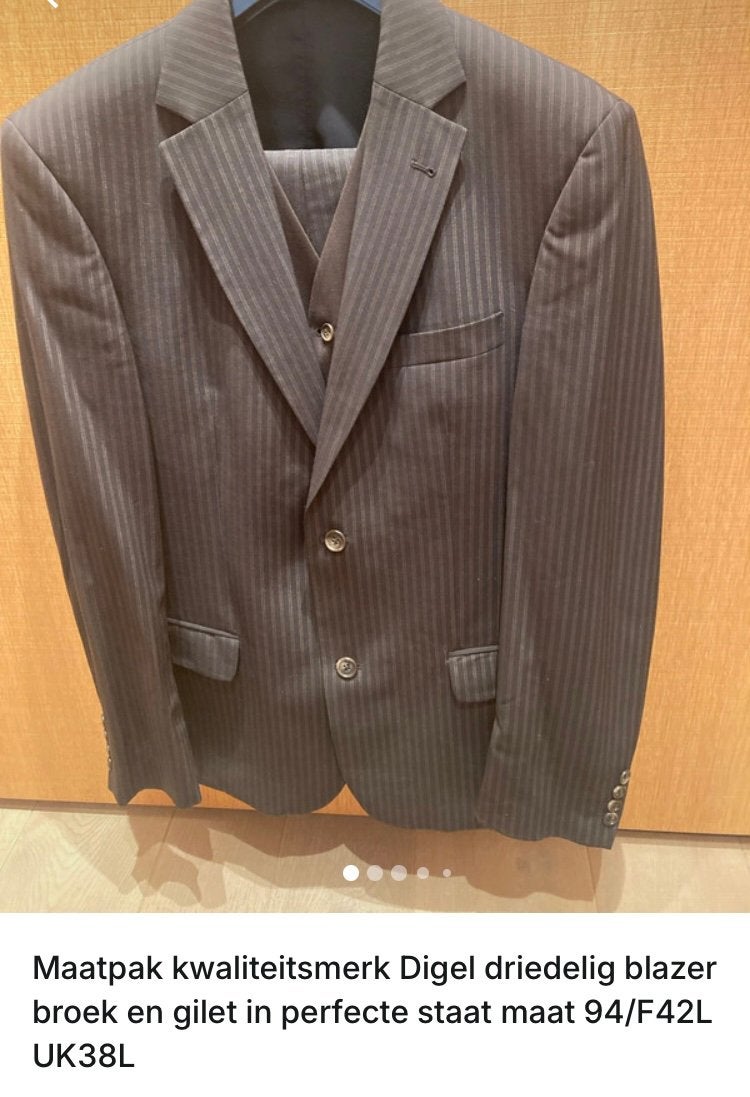 Kostuum maatpak merk Digel 3-delig blazer, broek, gilet, Kleding | Heren, Ophalen of Verzenden, Zo goed als nieuw