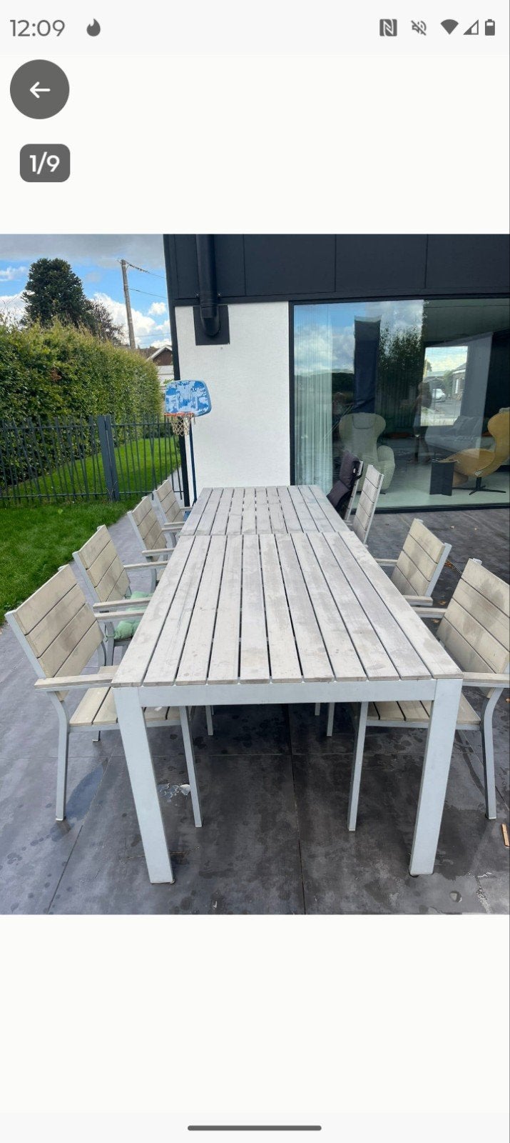 tafel 1m60 ,4 stoelen , 1 bankje, Tuin en Terras, Tuintafels, Ophalen