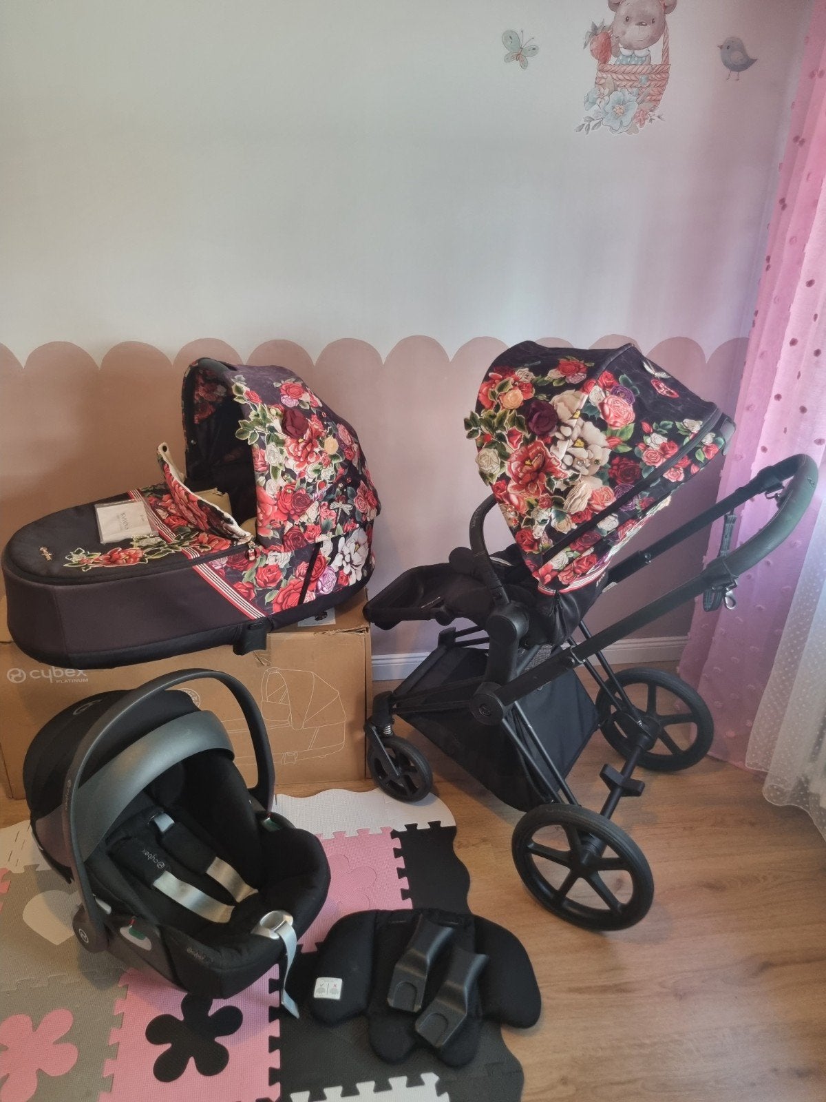 Cybex Priam Blossom 3 in 1, reiswieg,plooibuggy en autostoel, Ophalen, Kinderwagen
