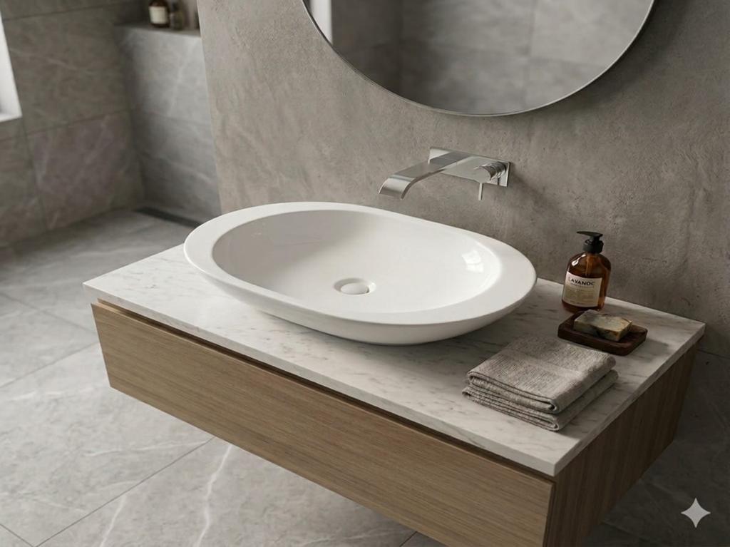 Vasque ovale en céramique  blanche  neuve  60*40 cm - 90€, Maison & Meubles, Enlèvement ou Envoi