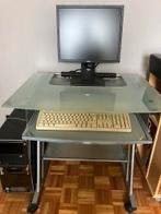 Computer tafel in glas en aluminium, Ophalen, Zo goed als nieuw, Glas, Modern